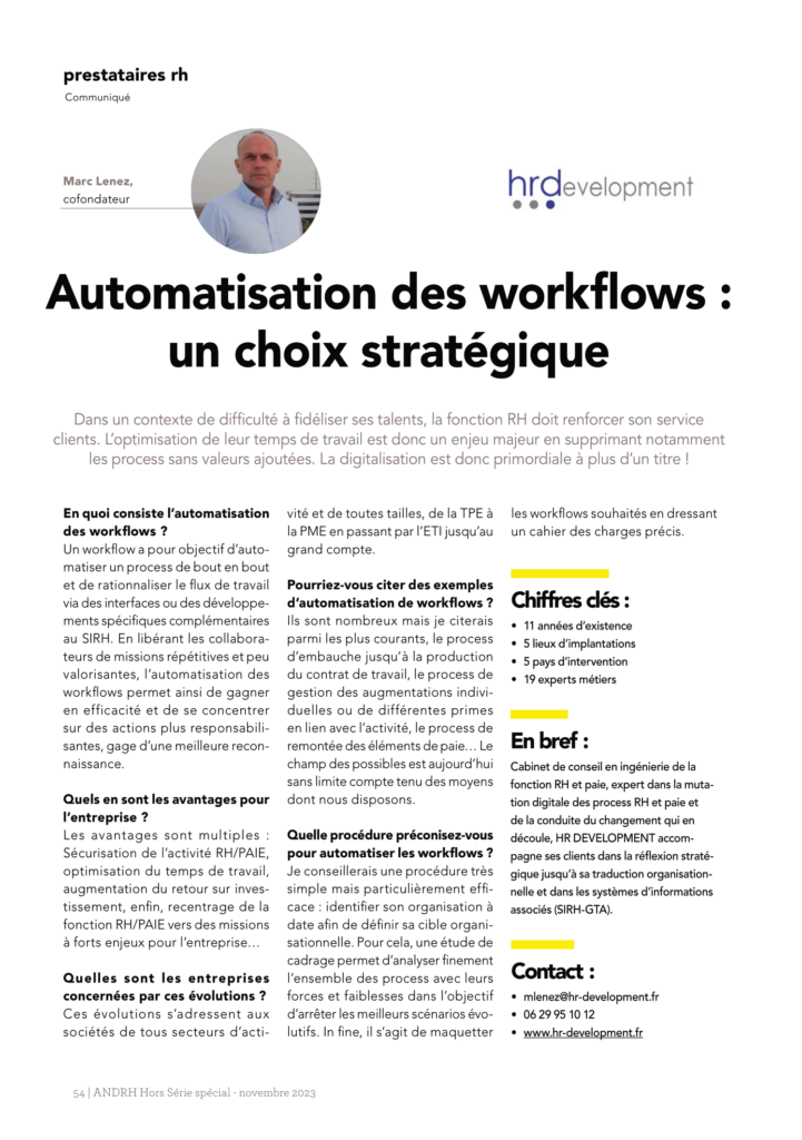 ANDRH Magasine - Automatisation des workflows choix stratégique